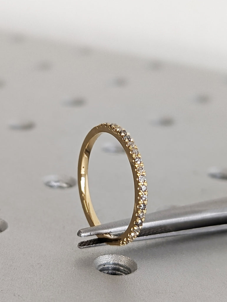 18K Yellow Gold Salt and Pepper Eternity Diamond Ring, Half Around Diamond Wedding Band, Stackable Ring, Ring Guard