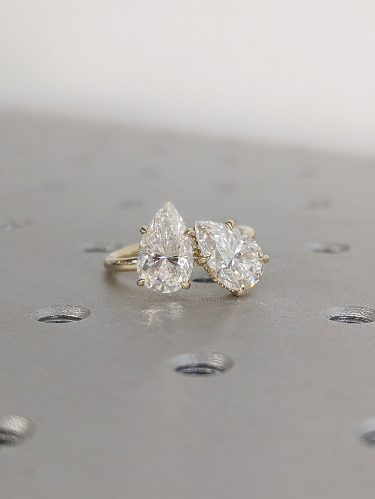2.5 Carat Double Stone Engagement Ring Two Pear Cut Moissanite Two Stone Wedding Ring 14K/18K White Yellow Rose Black Gold Tot Et Moi Ring image #5