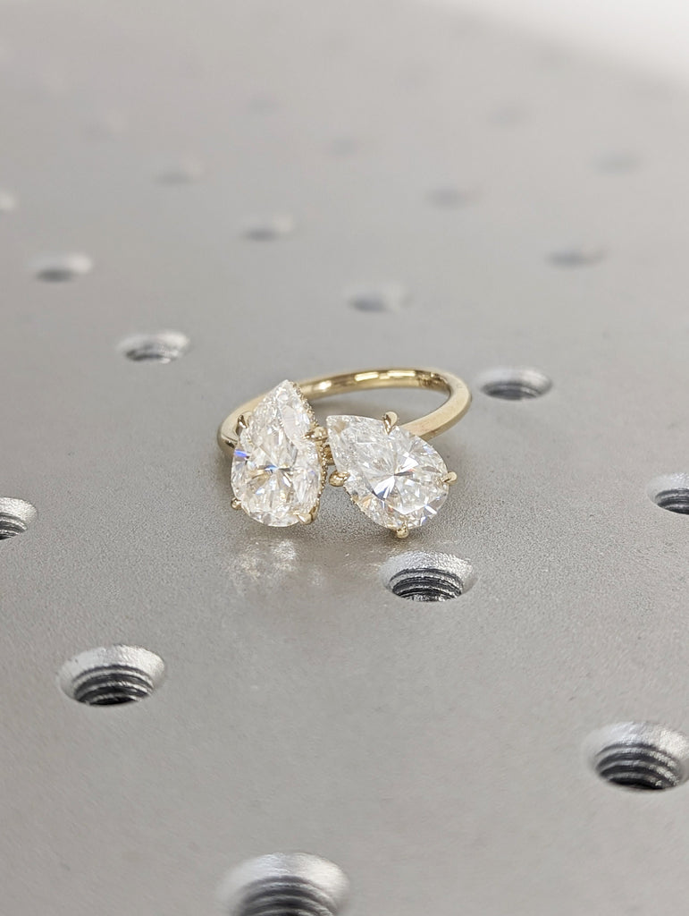 2.5 Carat Double Stone Engagement Ring Two Pear Cut Moissanite Two Stone Wedding Ring 14K/18K White Yellow Rose Black Gold Tot Et Moi Ring image #3