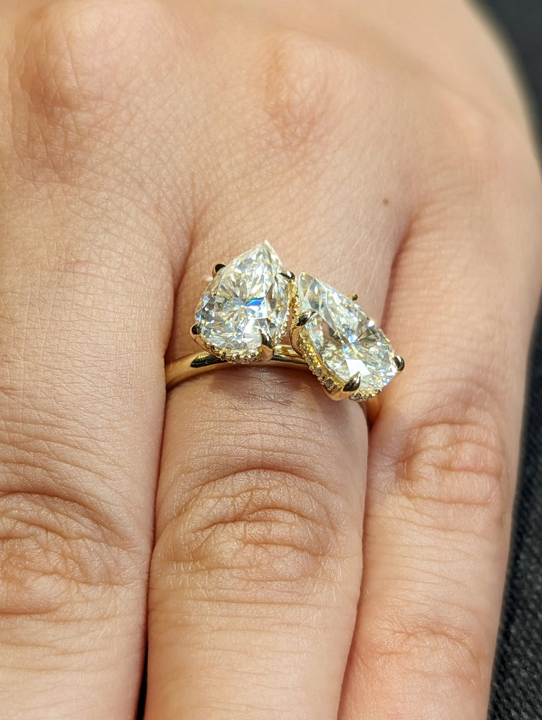 2.5 Carat Double Stone Engagement Ring Two Pear Cut Moissanite Two Stone Wedding Ring 14K/18K White Yellow Rose Black Gold Tot Et Moi Ring image #10