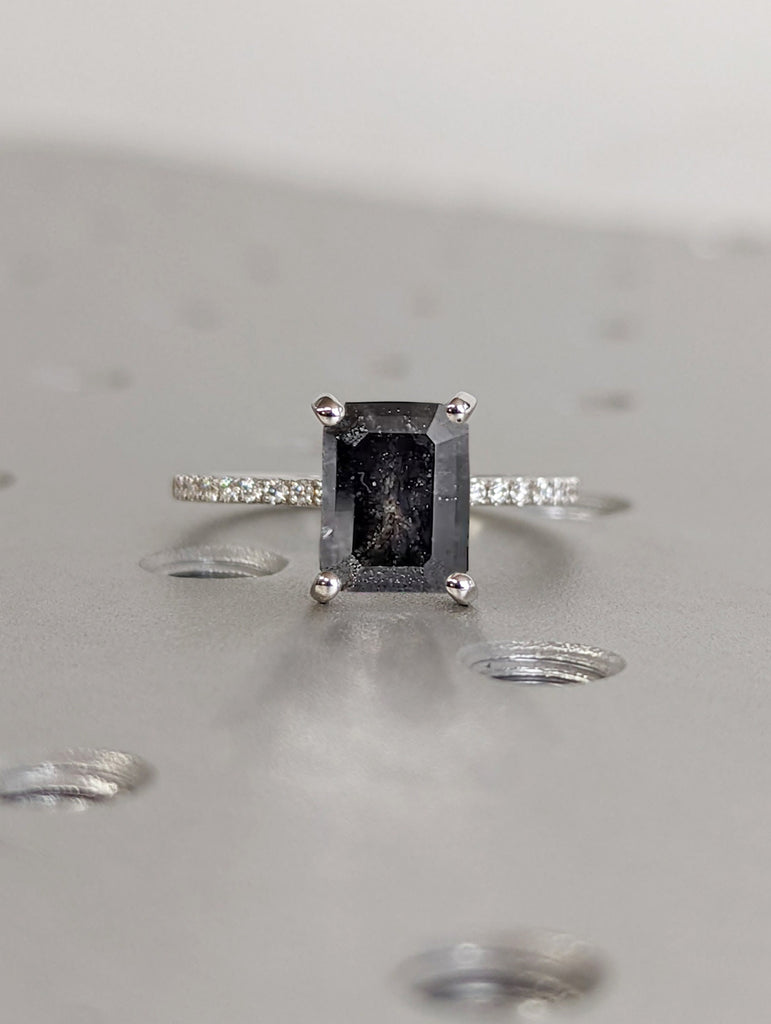 Vintage salt and pepper diamond engagement ring white gold engagement ring diamond eternity ring wedding Bridal Anniversary promise ring image #3