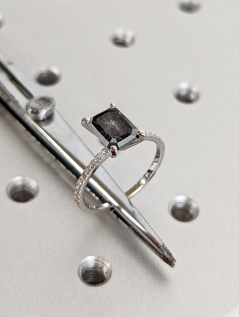 Vintage salt and pepper diamond engagement ring white gold engagement ring diamond eternity ring wedding Bridal Anniversary promise ring image #2