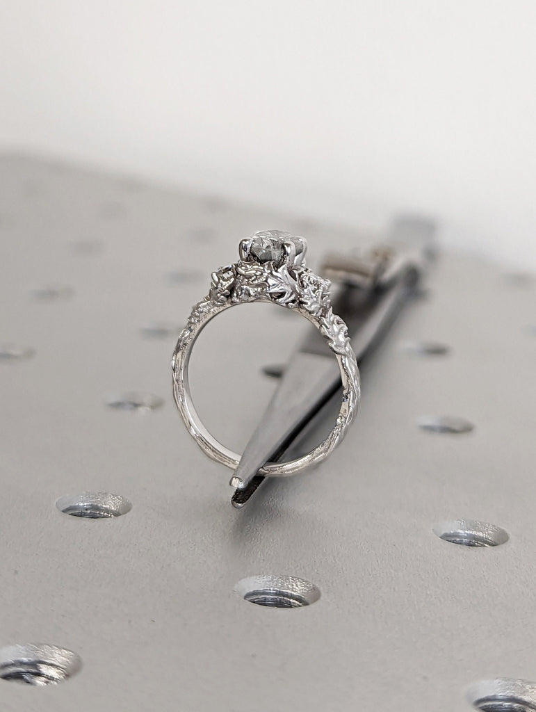 Nature inspired lab grown diamond bridal ring / Branch diamond engagement ring / Twig diamond engagement ring / Twig and Thistle Leaf Ring image #6