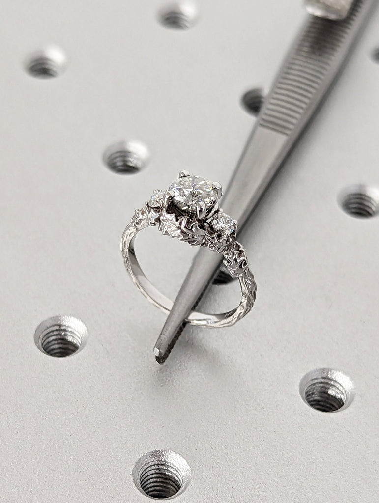 Nature inspired lab grown diamond bridal ring / Branch diamond engagement ring / Twig diamond engagement ring / Twig and Thistle Leaf Ring image #5