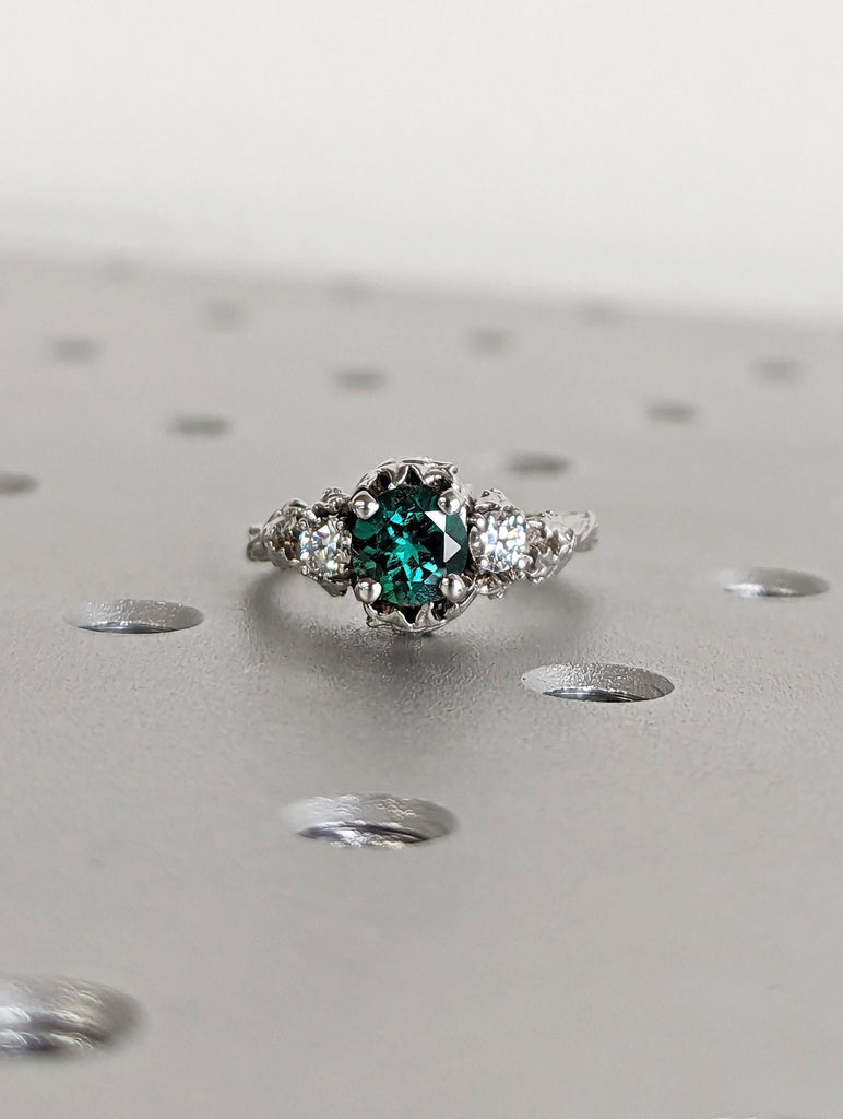 Nature inspired emerald bridal ring / Branch emerald engagement ring / Twig emerald engagement ring / Twig and Thistle Leaf Ring / Art Deco image #2