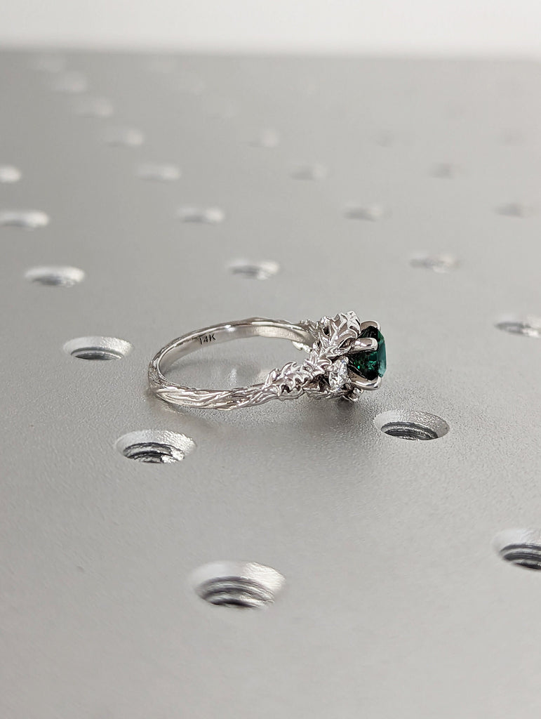 Nature inspired emerald bridal ring / Branch emerald engagement ring / Twig emerald engagement ring / Twig and Thistle Leaf Ring / Art Deco image #4