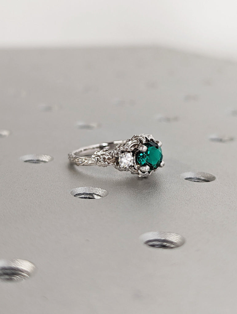 Nature inspired emerald bridal ring / Branch emerald engagement ring / Twig emerald engagement ring / Twig and Thistle Leaf Ring / Art Deco image #1