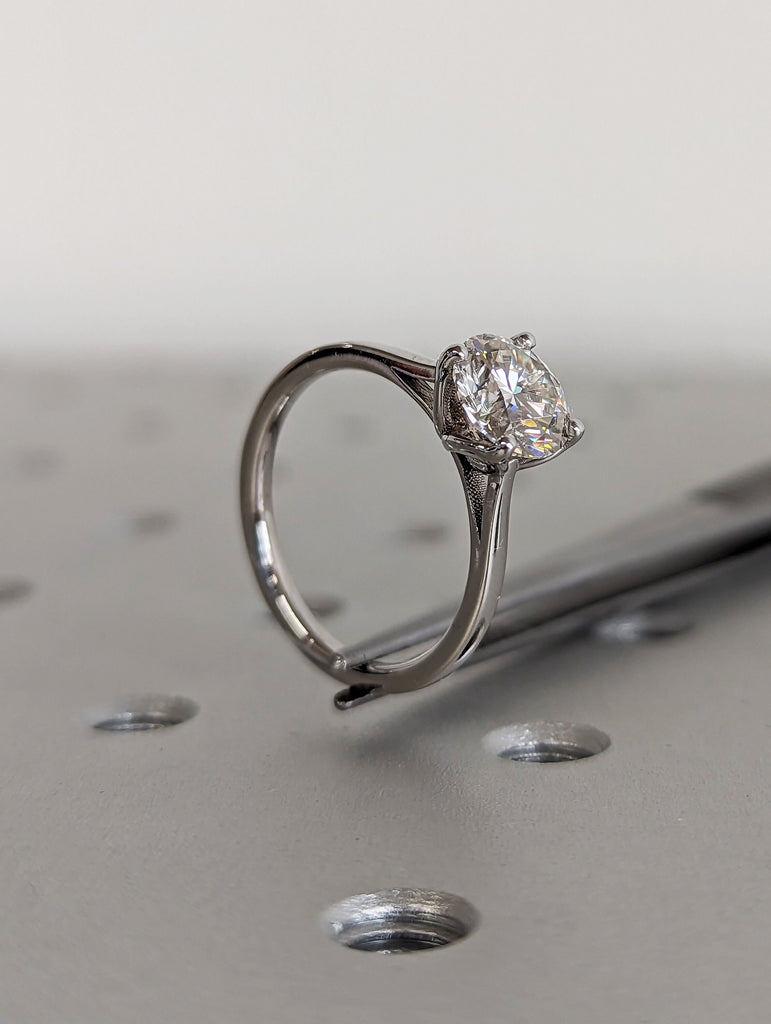 Round cut Moissanite Engagement Ring, 14K/18K Solid White Gold, vintage Unique tulip ring women, wedding Bridal ring, floral engagement ring