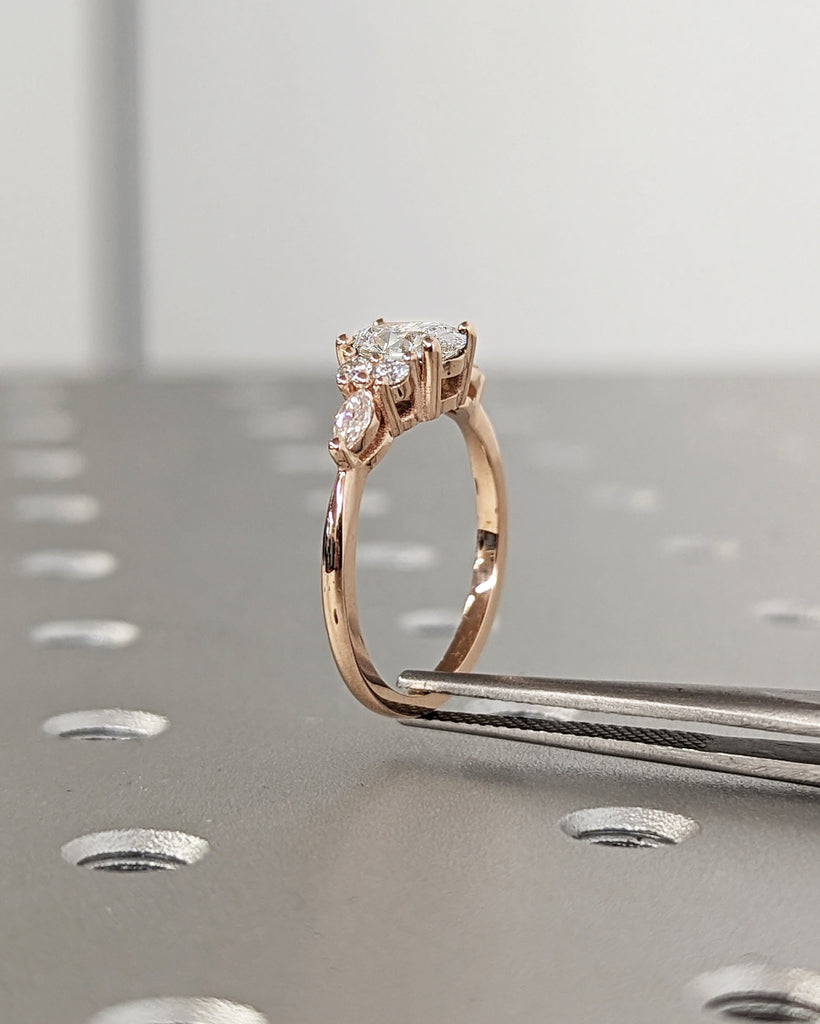 1ct Lab Diamond Oval Engagement Ring, Oval Lab Diamond and Multi-Stone Wedding Ring, Rose Gold Lab Diamond Ring, Cluster Ring, Anniversary image #4
