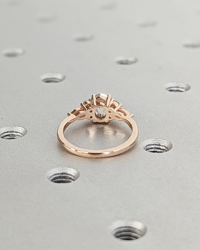 1ct Lab Diamond Oval Engagement Ring, Oval Lab Diamond and Multi-Stone Wedding Ring, Rose Gold Lab Diamond Ring, Cluster Ring, Anniversary