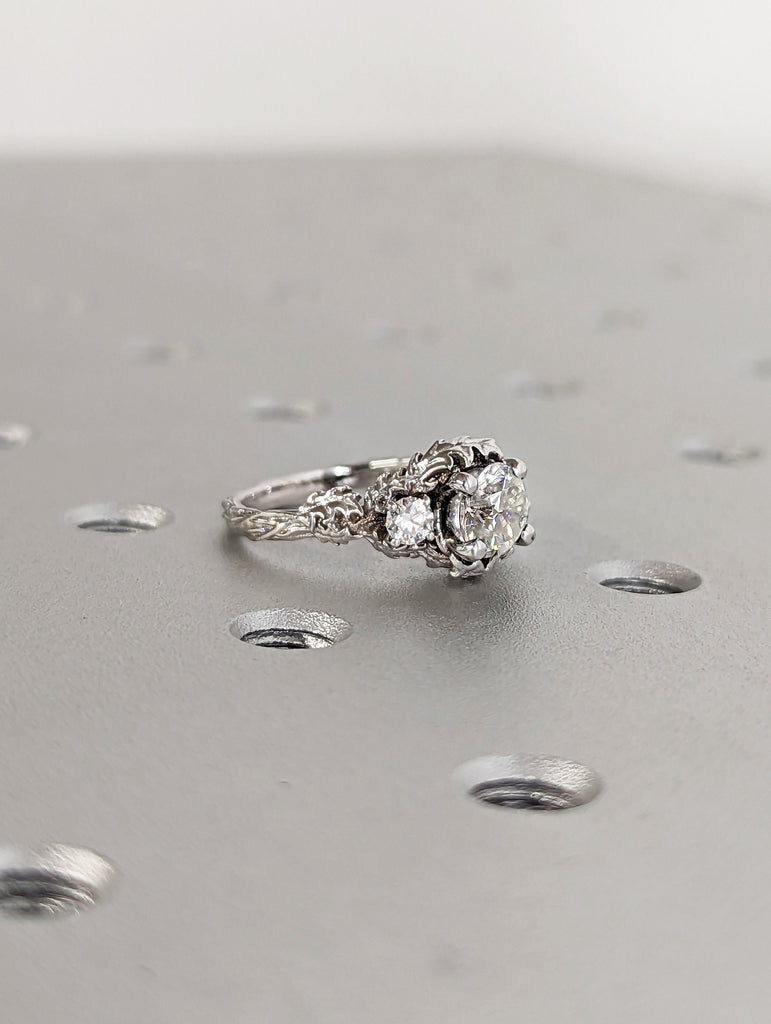 Nature inspired lab grown diamond bridal ring / Branch diamond engagement ring / Twig diamond engagement ring / Twig and Thistle Leaf Ring image #3