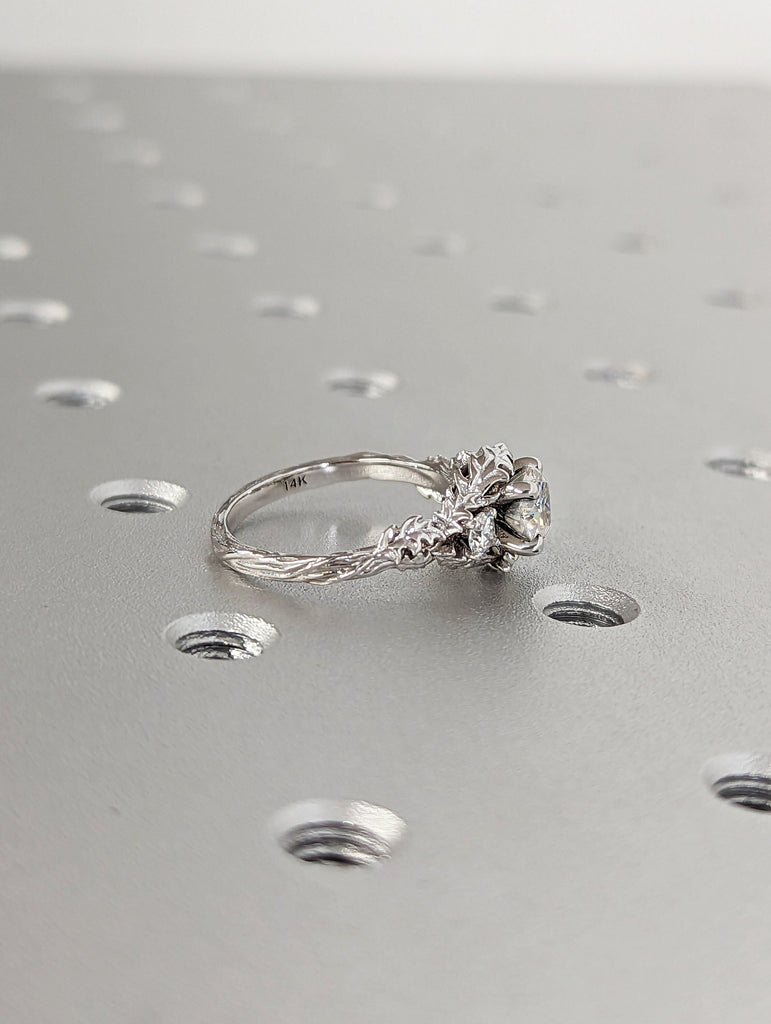 Nature inspired lab grown diamond bridal ring / Branch diamond engagement ring / Twig diamond engagement ring / Twig and Thistle Leaf Ring image #1