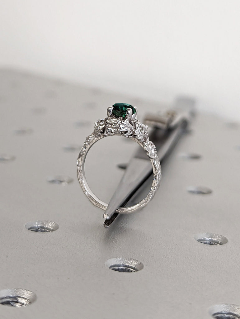Nature inspired emerald bridal ring / Branch emerald engagement ring / Twig emerald engagement ring / Twig and Thistle Leaf Ring / Art Deco image #6