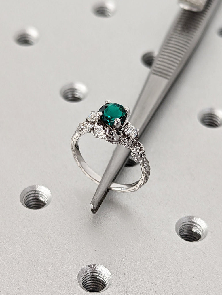 Nature inspired emerald bridal ring / Branch emerald engagement ring / Twig emerald engagement ring / Twig and Thistle Leaf Ring / Art Deco image #5