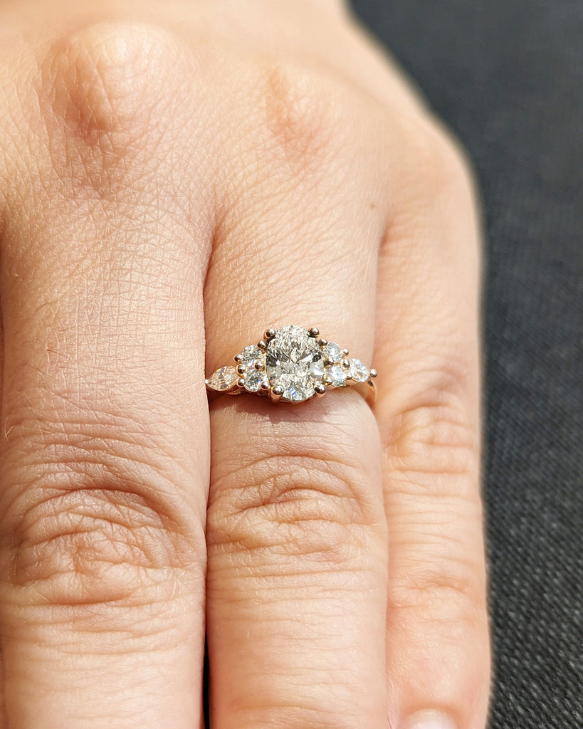 1ct Lab Diamond Oval Engagement Ring, Oval Lab Diamond and Multi-Stone Wedding Ring, Rose Gold Lab Diamond Ring, Cluster Ring, Anniversary image #1