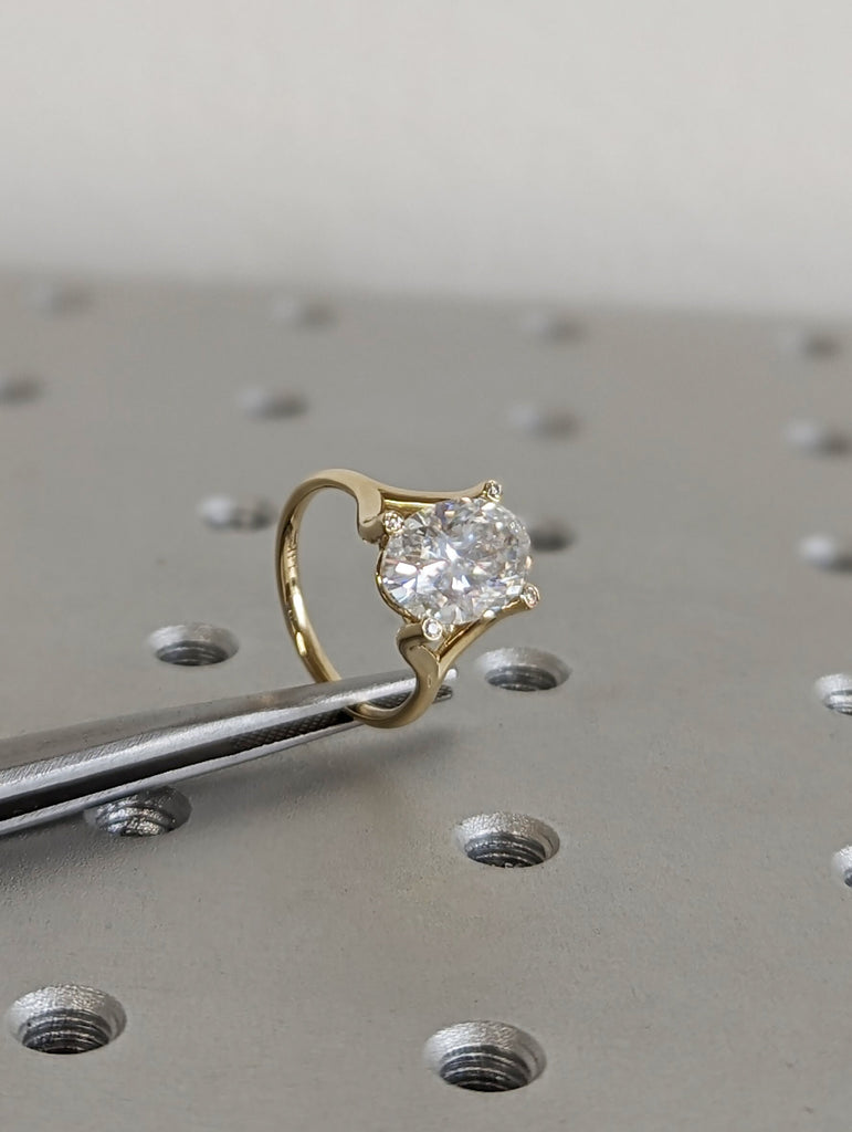 Unique 3ct Oval Lab Diamond Intertwine Basket Promise Ring | 14K Yellow Gold Split Shank Engagement Ring | Wedding Anniversary Ring for Her image #4