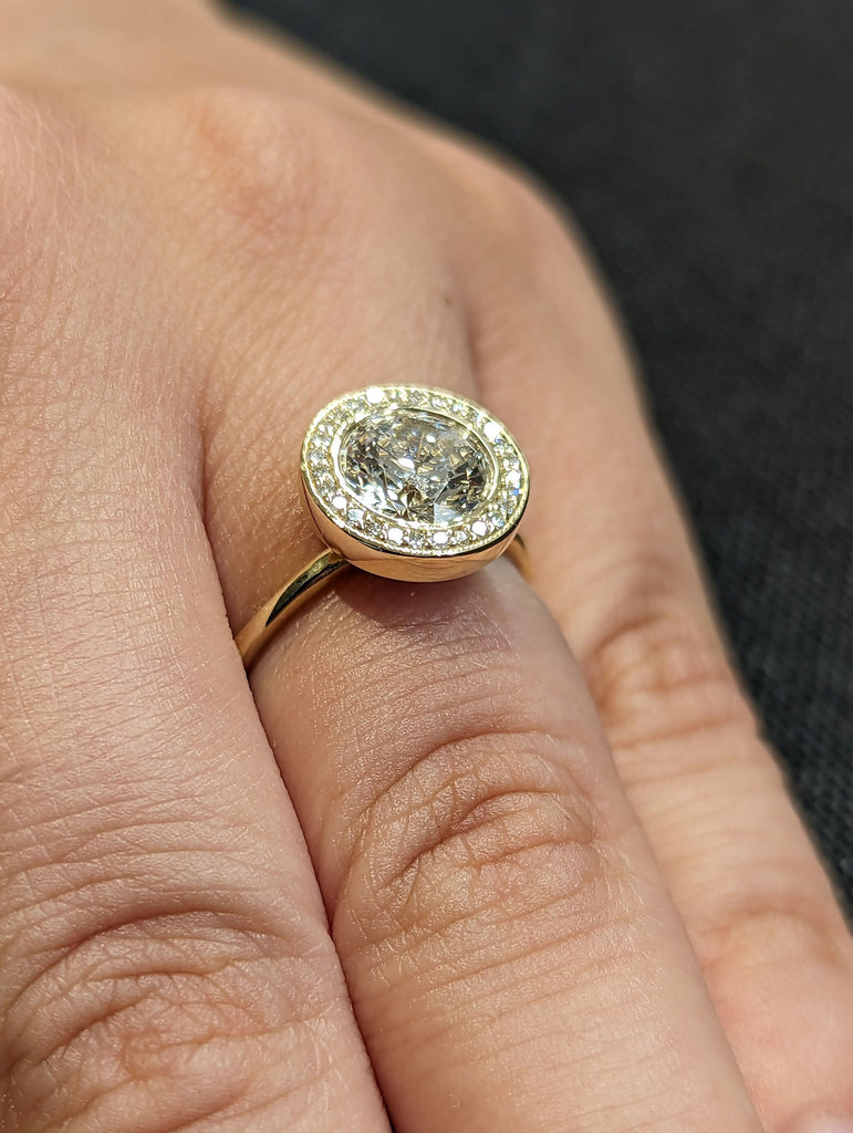 1.5ct Round Lab Diamond 14K Yellow Gold Diamond Halo Promise Ring