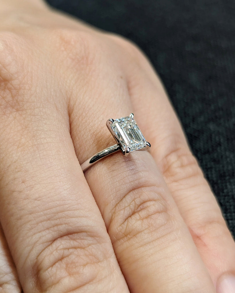 1.5 Ct Emerald Cut Solitaire Engagement Ring, Emerald Cut Engagement Ring, Emerald Cut Ring, 1.5Ct Solid 14k Gold Moissanite Engagement Ring