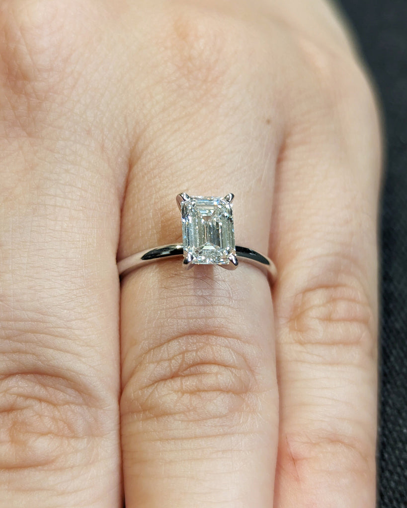 1.5 Ct Emerald Cut Solitaire Engagement Ring, Emerald Cut Engagement Ring, Emerald Cut Ring, 1.5Ct Solid 14k Gold Moissanite Engagement Ring