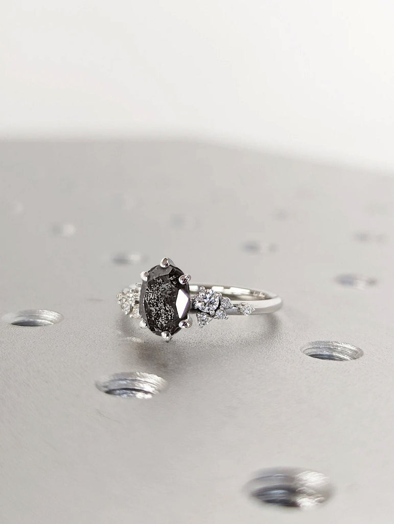 Salt And Pepper Ring Vintage Diamond Engagement Ring 14K Gold Unique Snowdrift 6 Prong Engagement Ring Diamond Wedding Ring For Her Art Deco image #3