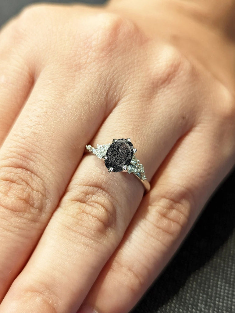 Salt And Pepper Ring Vintage Diamond Engagement Ring 14K Gold Unique Snowdrift 6 Prong Engagement Ring Diamond Wedding Ring For Her Art Deco image #5