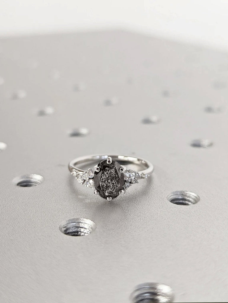 Salt And Pepper Ring Vintage Diamond Engagement Ring 14K Gold Unique Snowdrift 6 Prong Engagement Ring Diamond Wedding Ring For Her Art Deco image #4