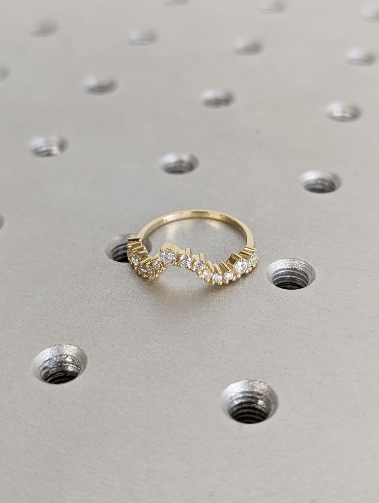 14K Yellow Gold Wavy Moissanites Wedding Band