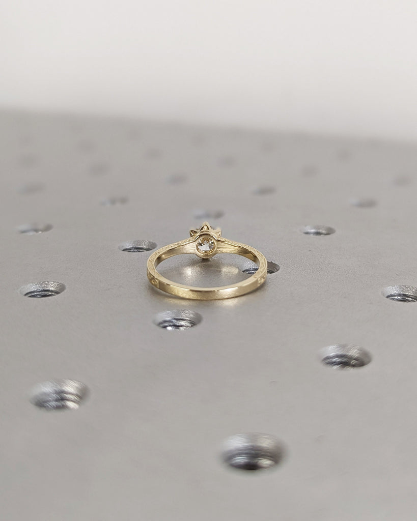 Solid Yellow Gold Round Cut Solitaire Moissanite Engagement Ring | 6 Prongs Filigree Wedding Anniversary Ring