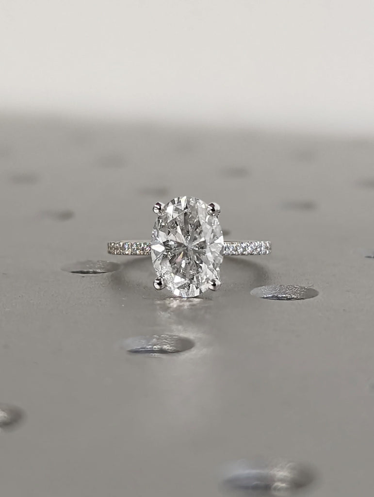 2.5 Carat Oval Lab Grown Diamond Ring | Hidden Halo Ring | White Gold or Platinum Pear Ring | 2.5 CT Oval VS1-F IGI Certified / Pave Oval Engagement Ring