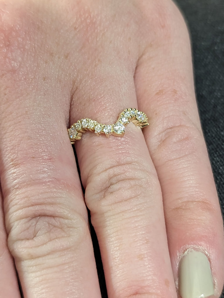 14K Yellow Gold Ocean Waves Moissanites or Diamond Matching Wedding Band