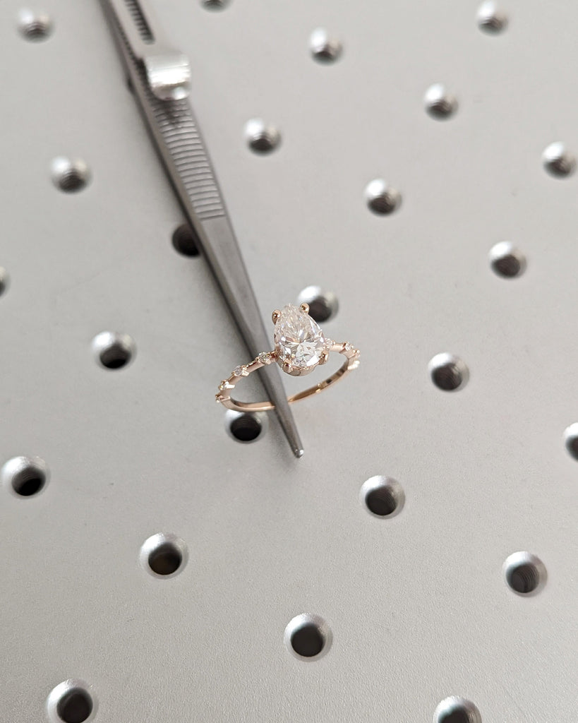 Dainty Engagement Ring | Solid Gold Minimalist Ring | 2 carat Pear cut VVS Lab Created Diamond