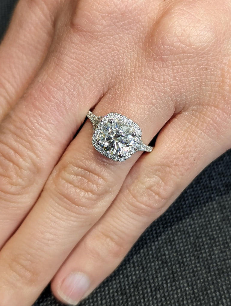 Round CVD Diamond Delicate Engagement Ring | Solid White Gold Cushion Halo Ring | Women Promise Ring image #2