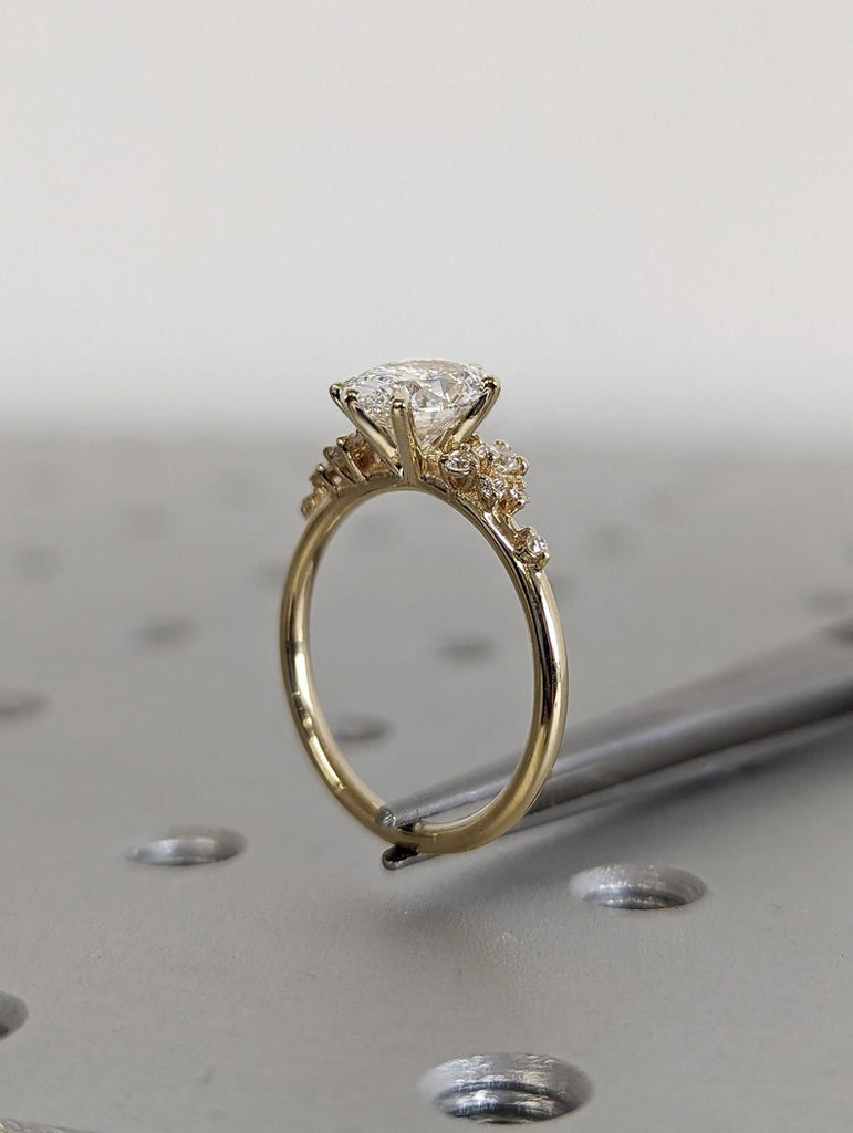 Oval Cut Lab Diamond Ring Vintage Diamond Engagement Ring White Gold Unique Snowdrift 6 Prongs Engagement Ring Diamond Wedding Art Deco image #3