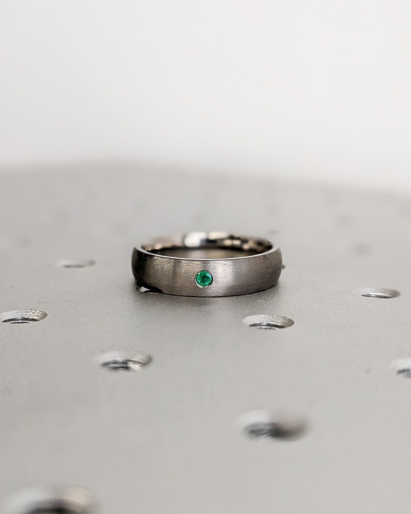 Emerald Wedding Ring, Titanium Wedding Band, Men's Ring, Domed Titanium Ring, Handmade to Order, Promise Ring for Him, Anniversary Gift