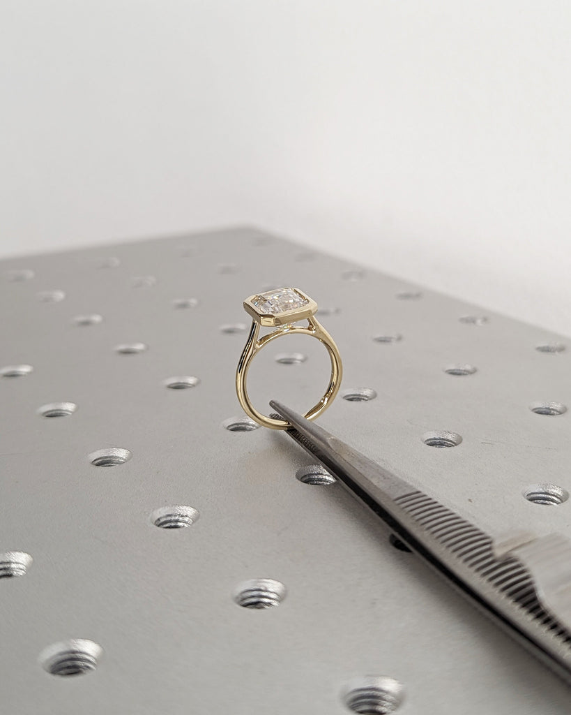 3CT Emerald Cut Moissanite Solitaire Ring, 14K Yellow Gold Engagement Ring, Bezel Setting, Statement Ring, Gift For Her, Minimalist, Unique