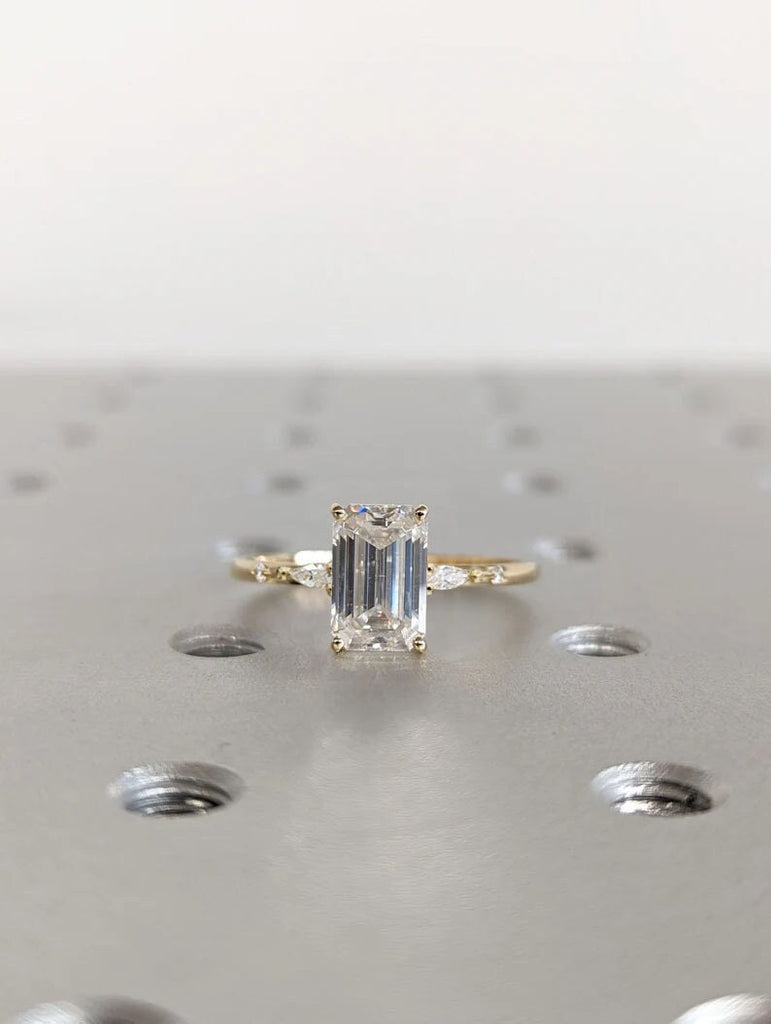 2 Carat Emerald Cut Lab Grown Diamond Ring / Emerald Lab Diamond Marquise Ring / Emerald Cut Engagement Ring / Art Deco / Minimalist Ring image #2