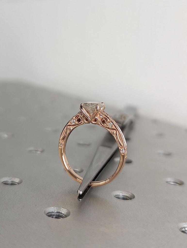 Vintage 14K Rose Gold Hidden Diamond Engagement Ring