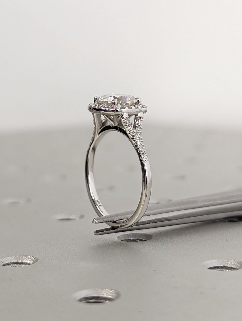 Round CVD Diamond Delicate Engagement Ring | Solid White Gold Cushion Halo Ring | Women Promise Ring image #3
