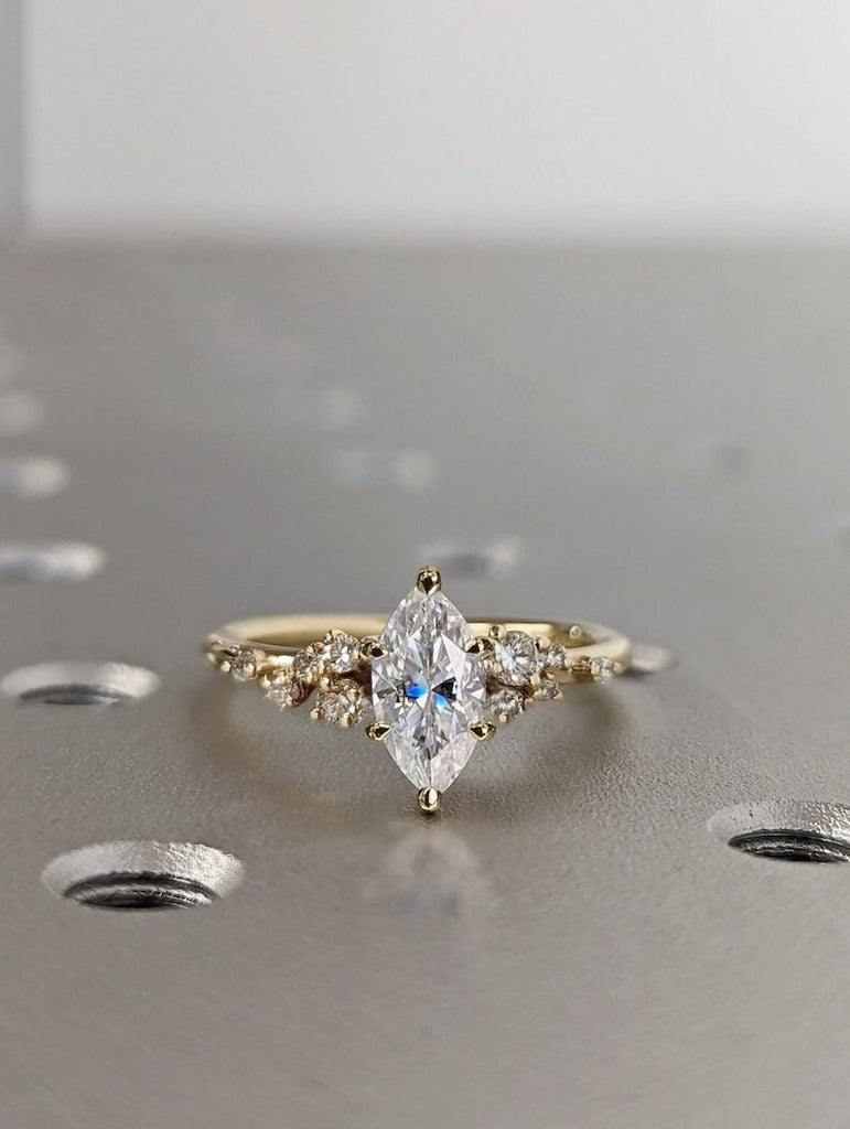 Marquise Cut Lab Diamond Ring Vintage Diamond Engagement Ring White Gold Unique Snowdrift 6 Prongs Engagement Ring Diamond Wedding Art Deco image #2