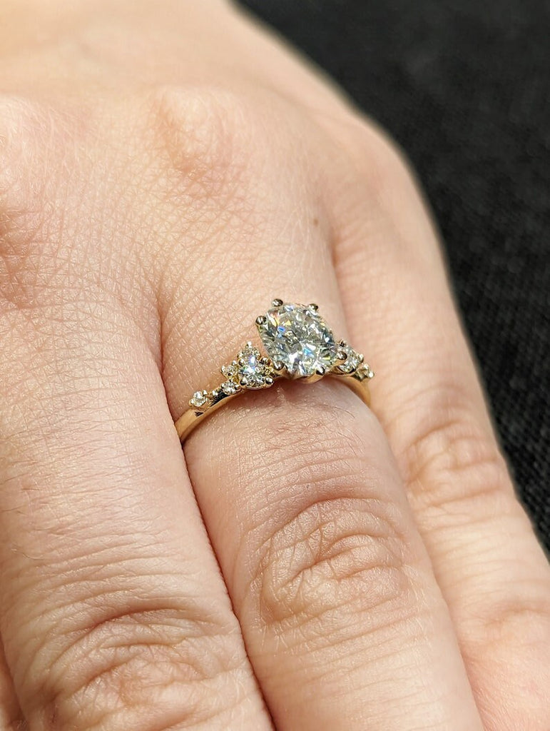 Oval Cut Lab Diamond Ring Vintage Diamond Engagement Ring White Gold Unique Snowdrift 6 Prongs Engagement Ring Diamond Wedding Art Deco image #4