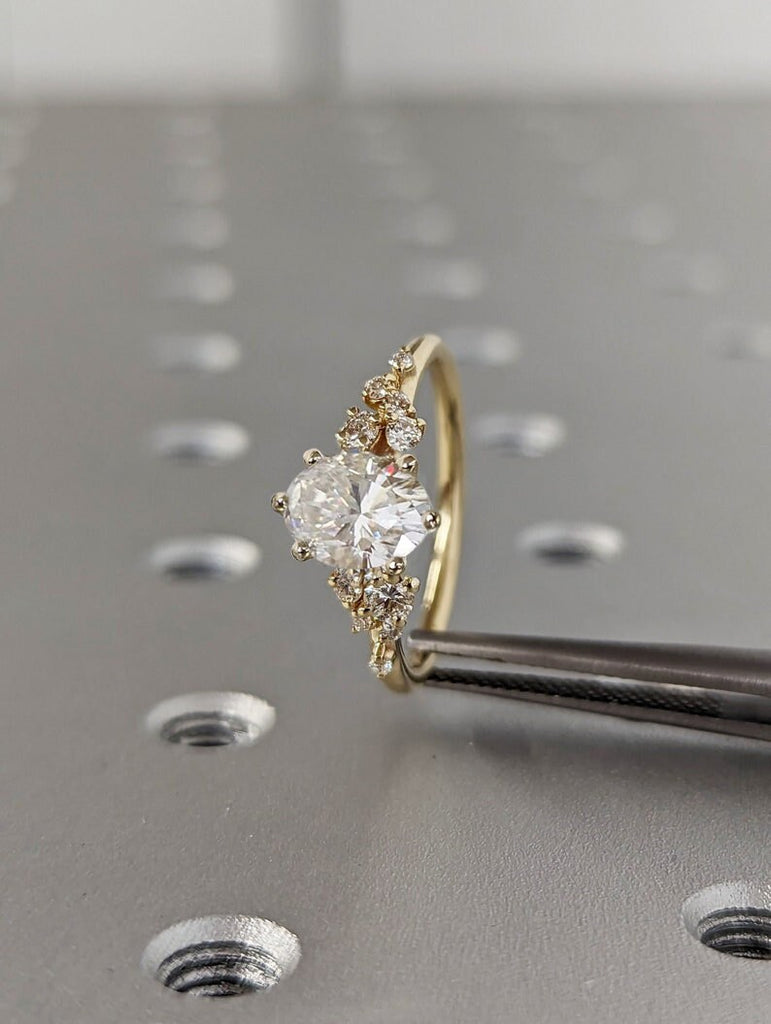 Oval Cut Lab Diamond Ring Vintage Diamond Engagement Ring White Gold Unique Snowdrift 6 Prongs Engagement Ring Diamond Wedding Art Deco image #2