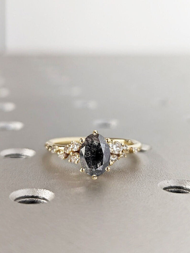 Salt and Pepper Ring Vintage Diamond Engagement Ring 14K Gold Unique Snowdrift 6 Prong Engagement Ring Diamond Wedding Ring For Her Art Deco image #1