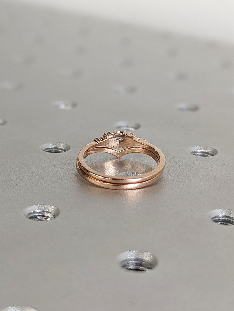 14K Rose Gold Matching Chevron Wedding Ring Set