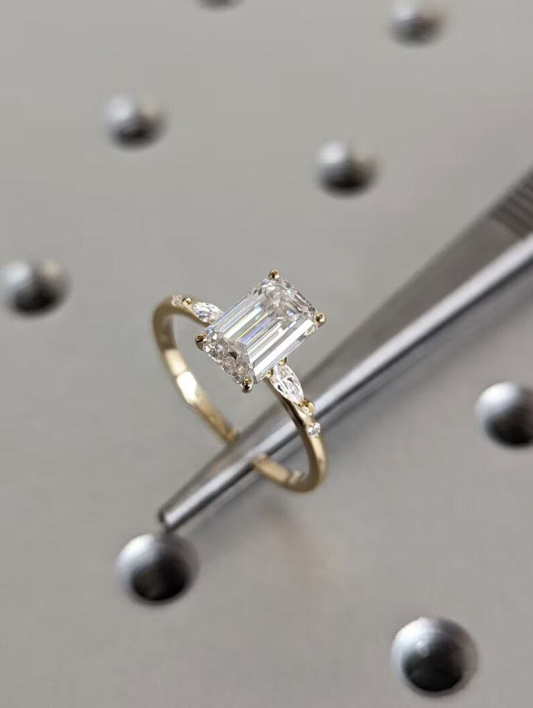 2 Carat Emerald Cut Lab Grown Diamond Ring / Emerald Lab Diamond Marquise Ring / Emerald Cut Engagement Ring / Art Deco / Minimalist Ring image #3