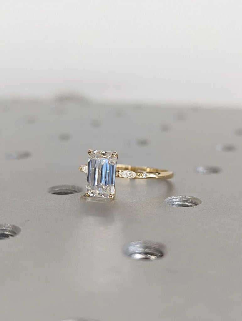 2 Carat Emerald Cut Lab Grown Diamond Ring / Emerald Lab Diamond Marquise Ring / Emerald Cut Engagement Ring / Art Deco / Minimalist Ring image #4