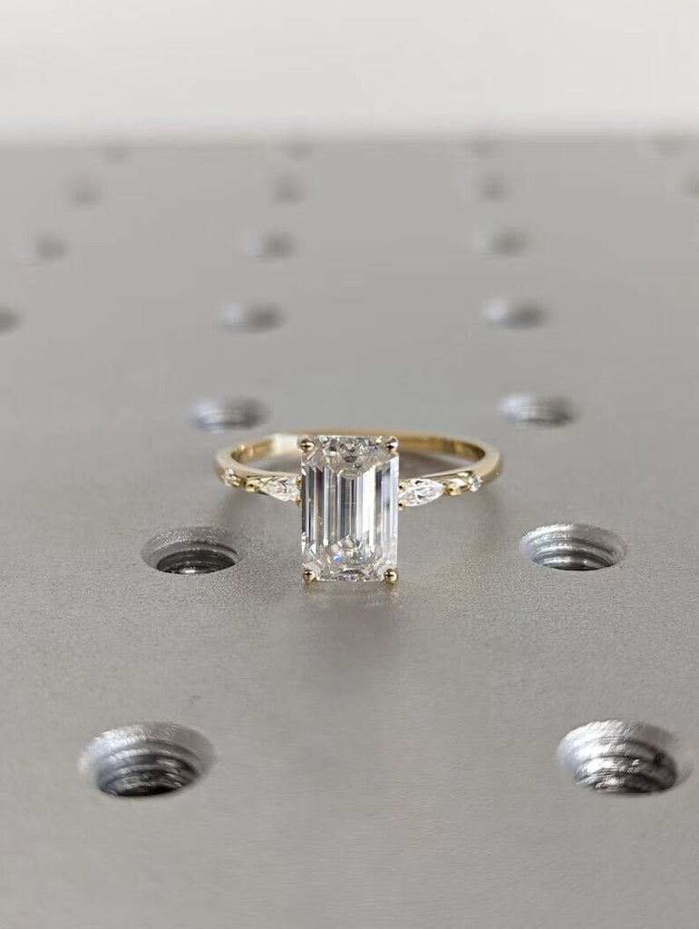 2 Carat Emerald Cut Lab Grown Diamond Ring / Emerald Lab Diamond Marquise Ring / Emerald Cut Engagement Ring / Art Deco / Minimalist Ring image #5