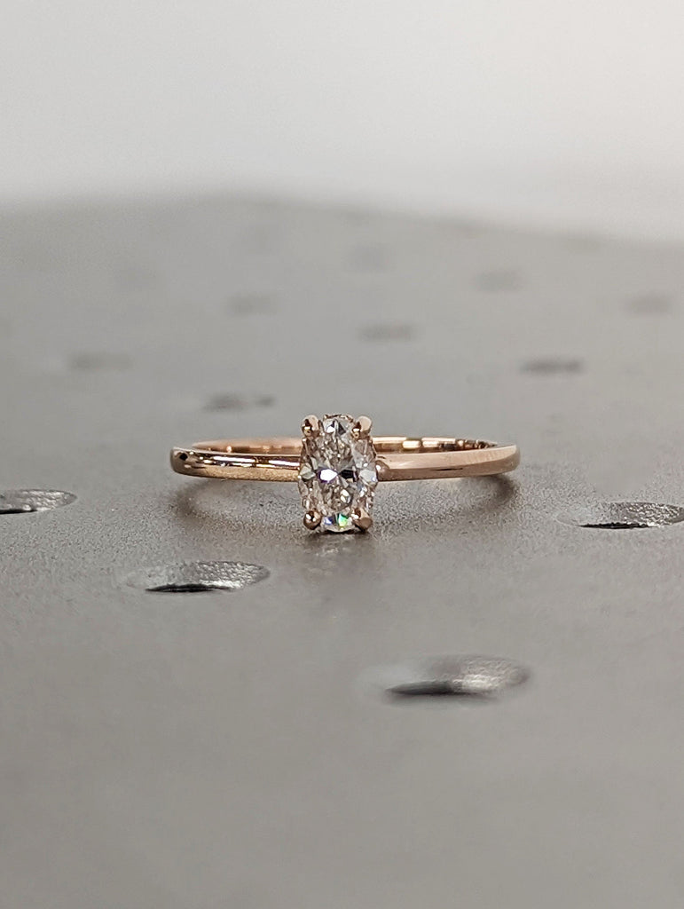 0.5ct Oval cut Moissanite Solitaire Wedding Anniversary Ring | 14K Rose Gold Moissanite Hidden Halo Proposal Ring | Custom Bridal Jewelry