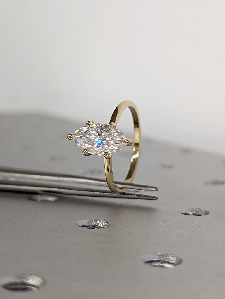 Certified Lab Created Diamond Solitaire Ring | Promise Anniversary Ring for Wife | 2ct Marquise cut Diamond | Solid Gold Engagement Ring