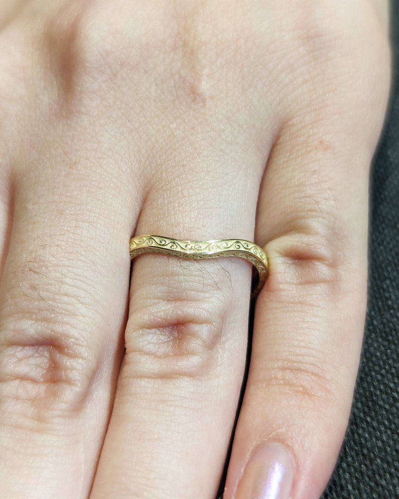 14k Yellow Gold Filigree Ring | Matching Wedding Rings | Unique Wedding Band | Anniversary gift for women | Stacking Ring | Antique Ring