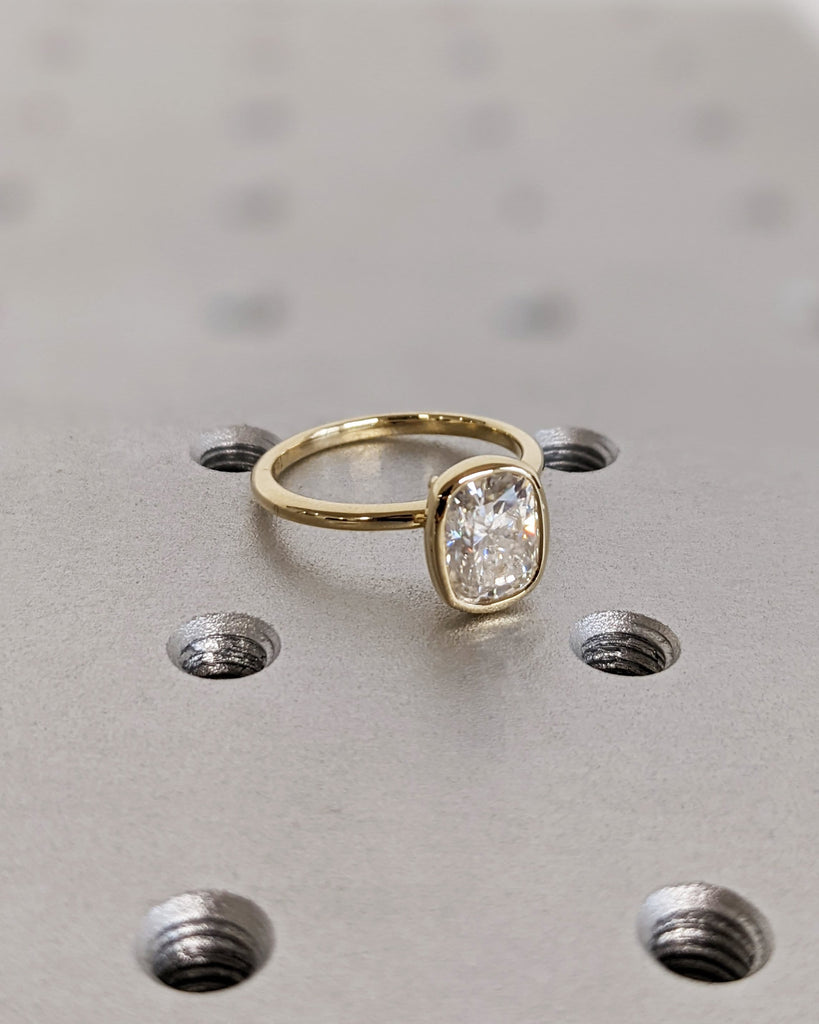 Elongated Cushion Bezel Solitaire Ring Brilliant Cut Lab Diamond Engagement Ring Dainty Promise Bezel Ring Solitaire Bezel Set Vintage Ring image #3